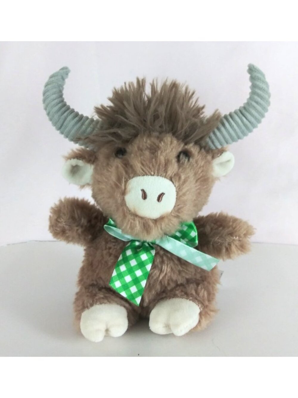 Way To Celebrate Super Soft Shaggy Bull With Green Bow 8" Plush